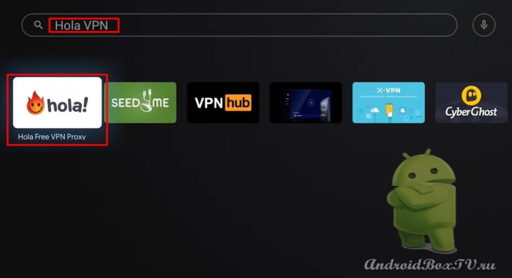 скриншот экрана в Play Маркет в поиске набираем Hola VPN