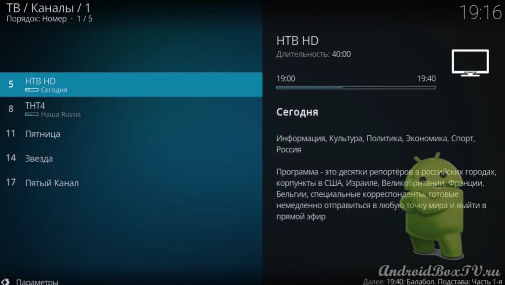 Kodi created group with channels