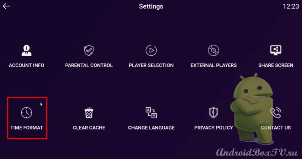 player settings section go to the hour format section on android tv